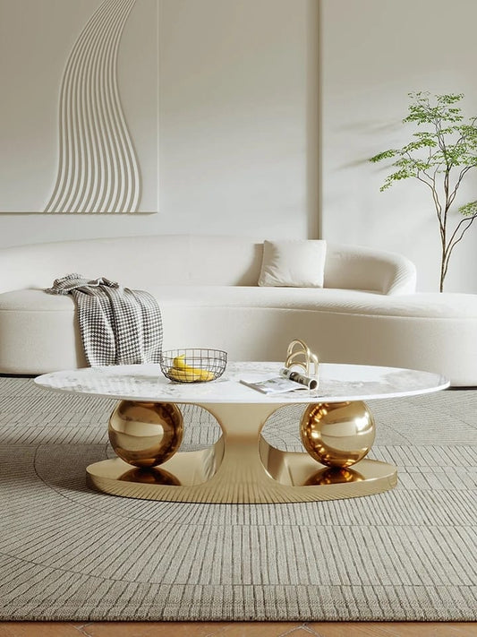double gold ball coffee table marble top