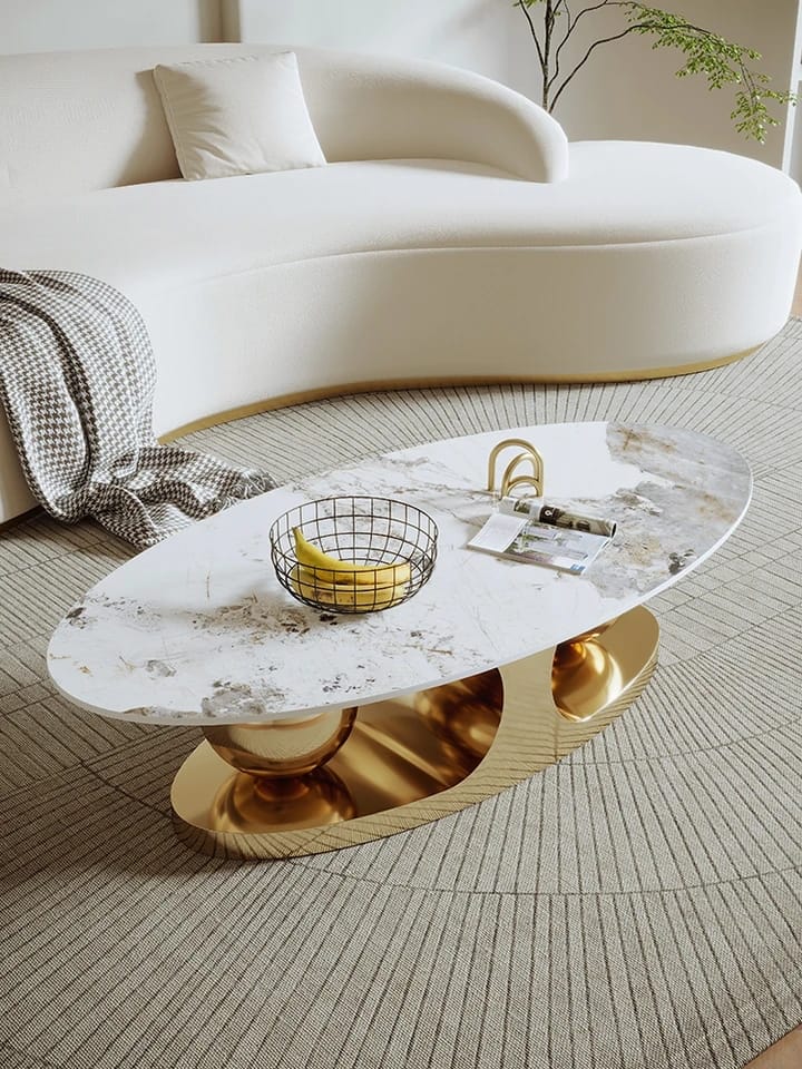 double gold ball coffee table marble top