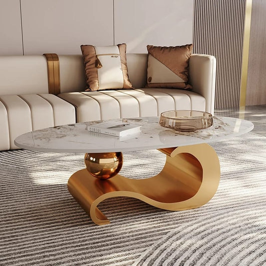 curved gold ball marble coffee table