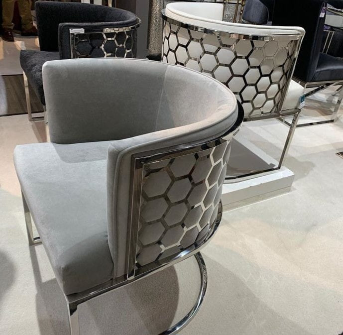 luxury honeycomb silver velvet dining chairs