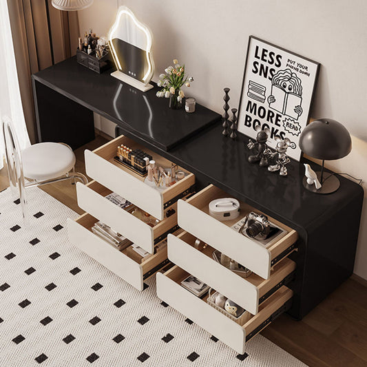 Black and white vanity set with mirror and ottoman 