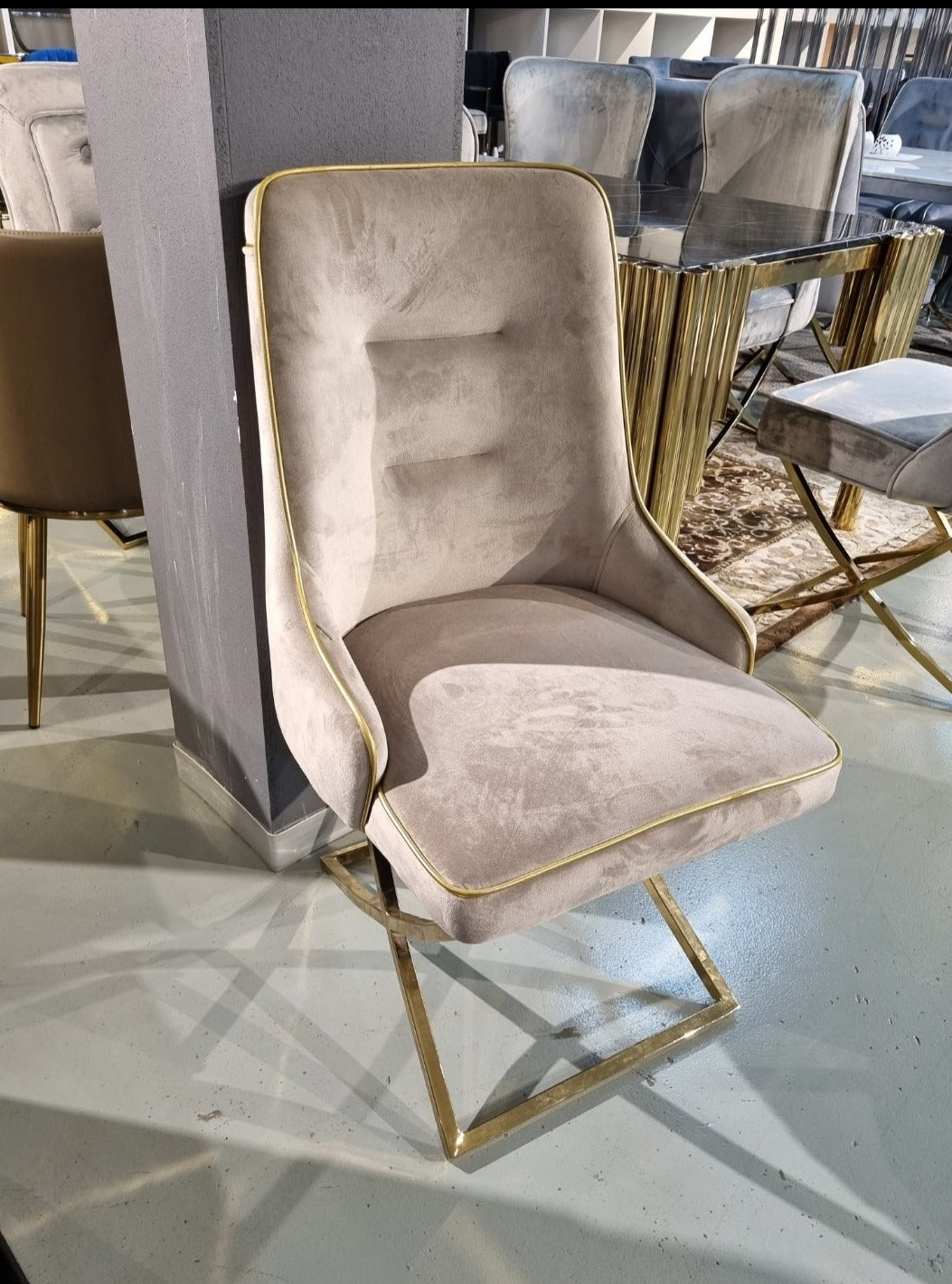 beige and gold velvet luxury dining chair