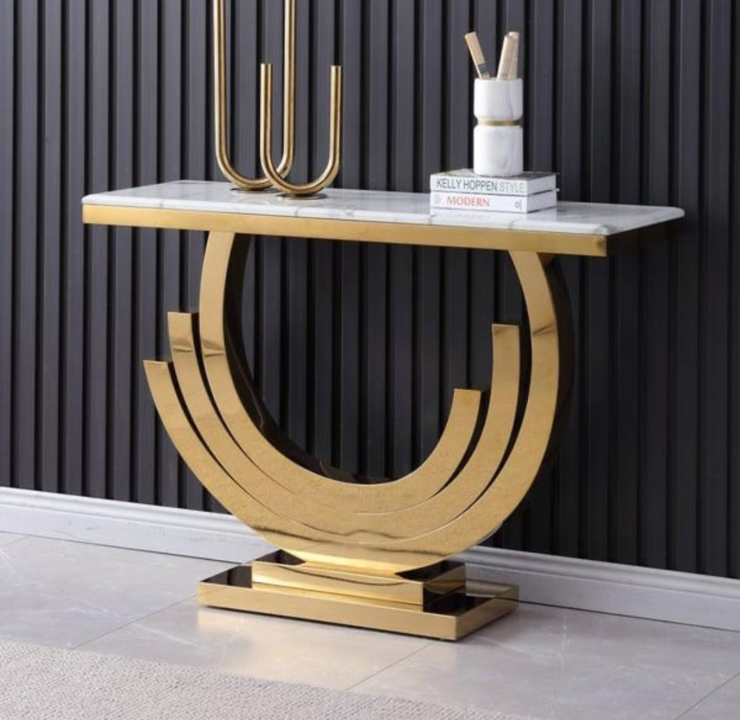 gold and white marble console