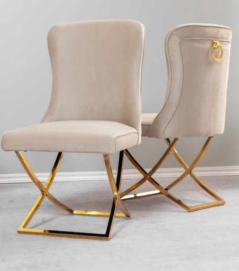 velvet beige and gold dining chairs