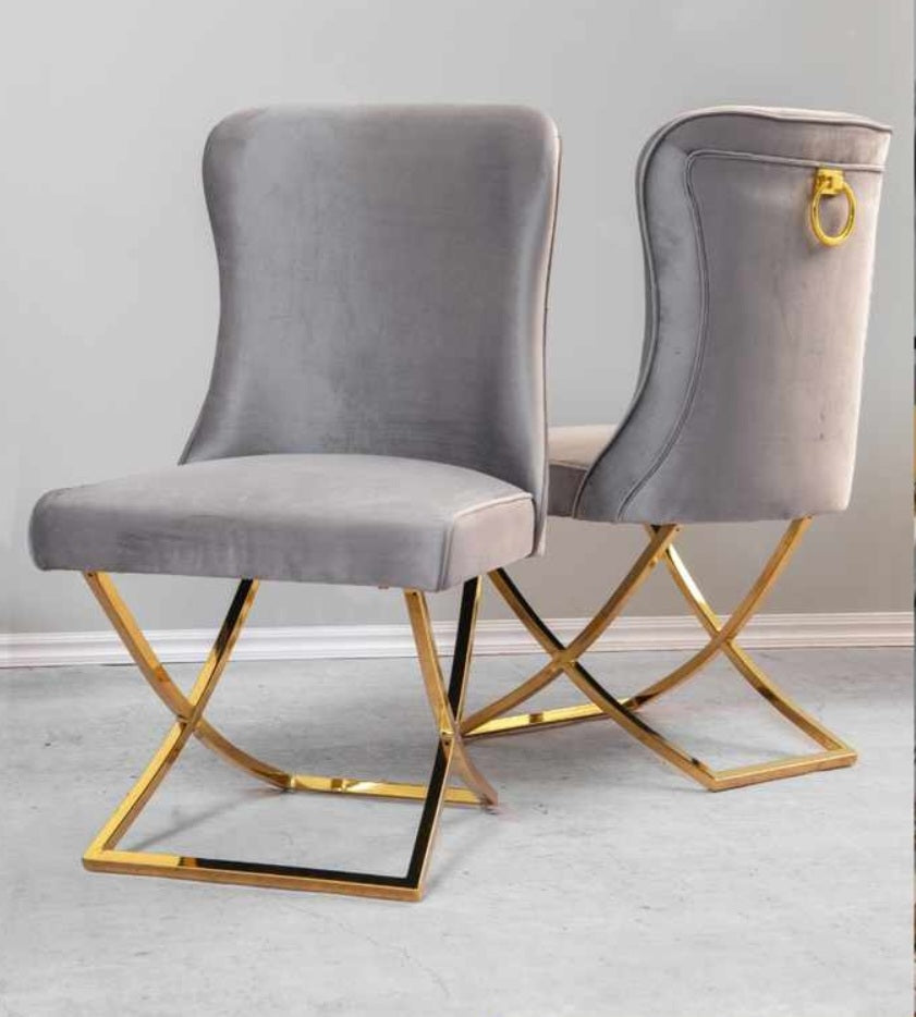 velvet grey and gold dining chairs