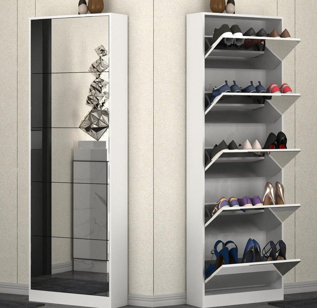 Mirrored shoe storage cabinet