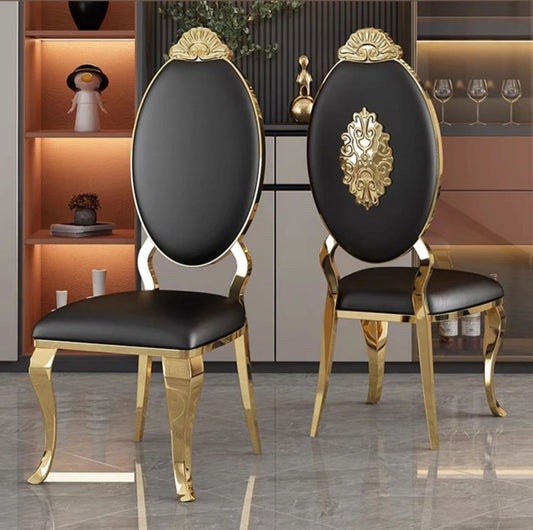 black PU leather dining chair gold