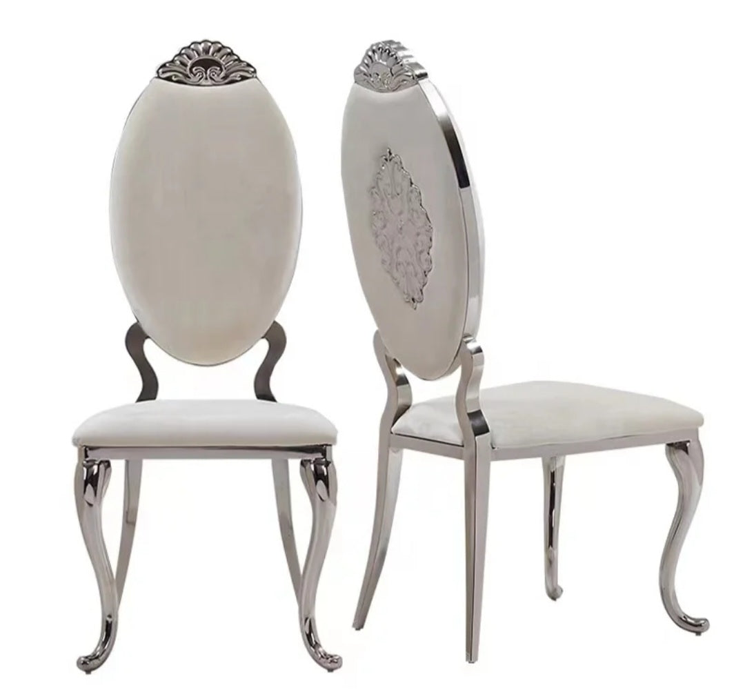 White and silver PU dining chairs