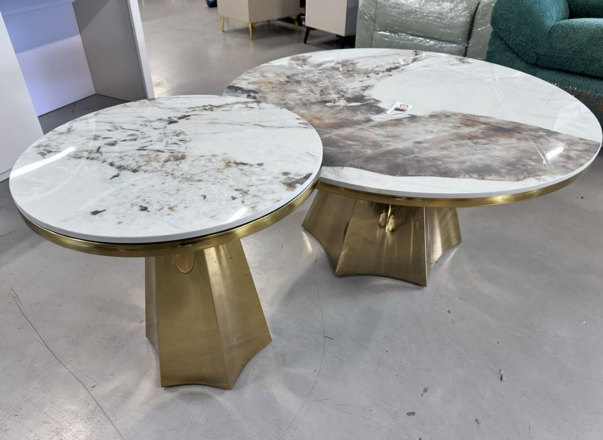 Gold marble coffee table side table set