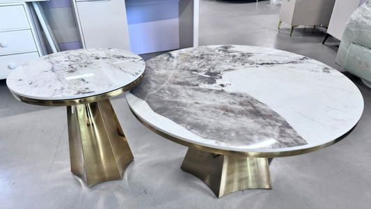 Gold marble coffee table side table set