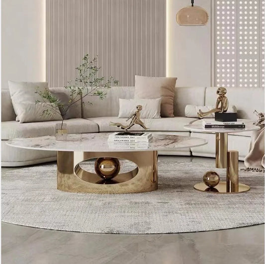 gold coffee table marble top with gold ball