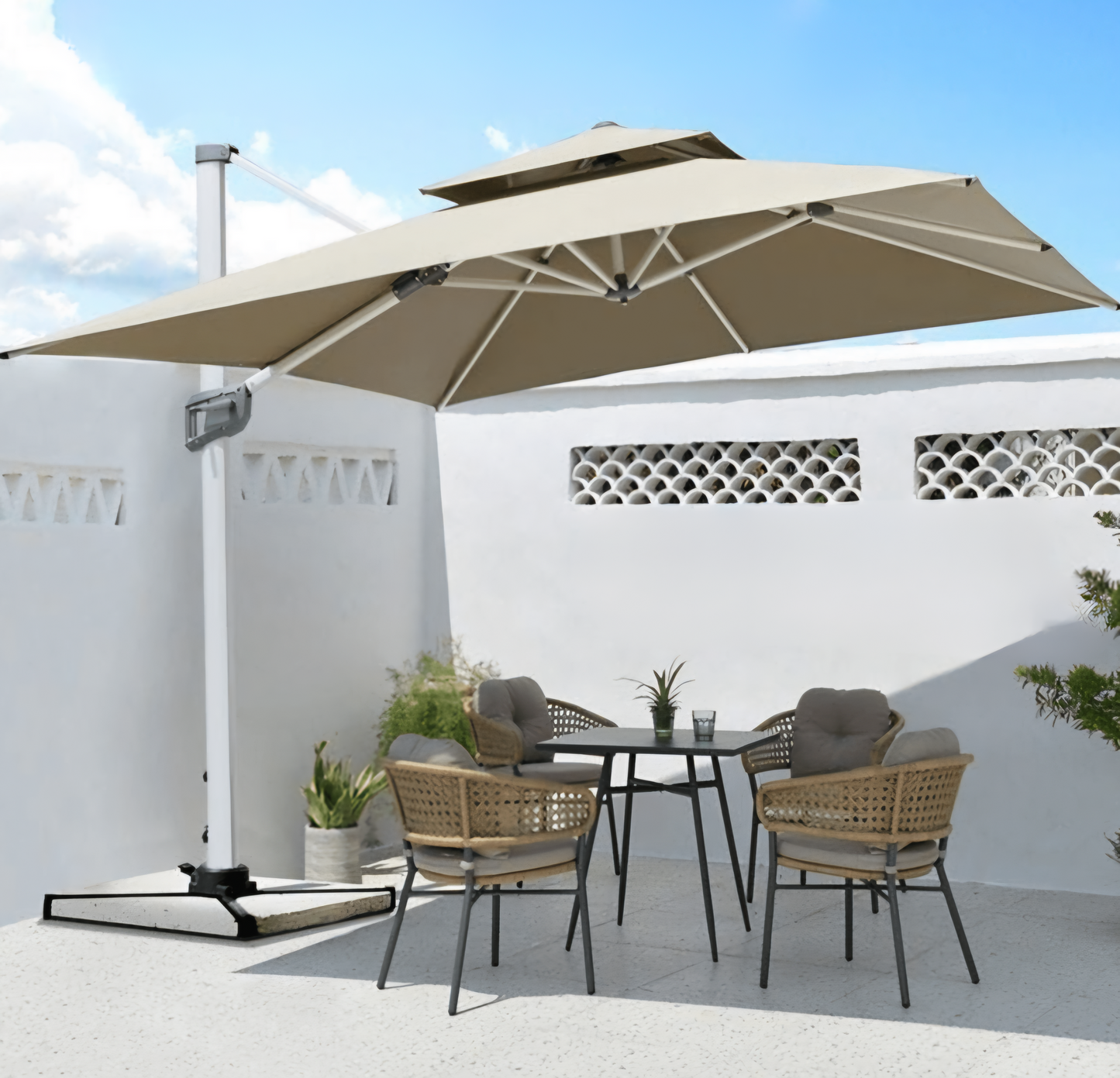 Roman outdoor solar LED cantilever umbrella