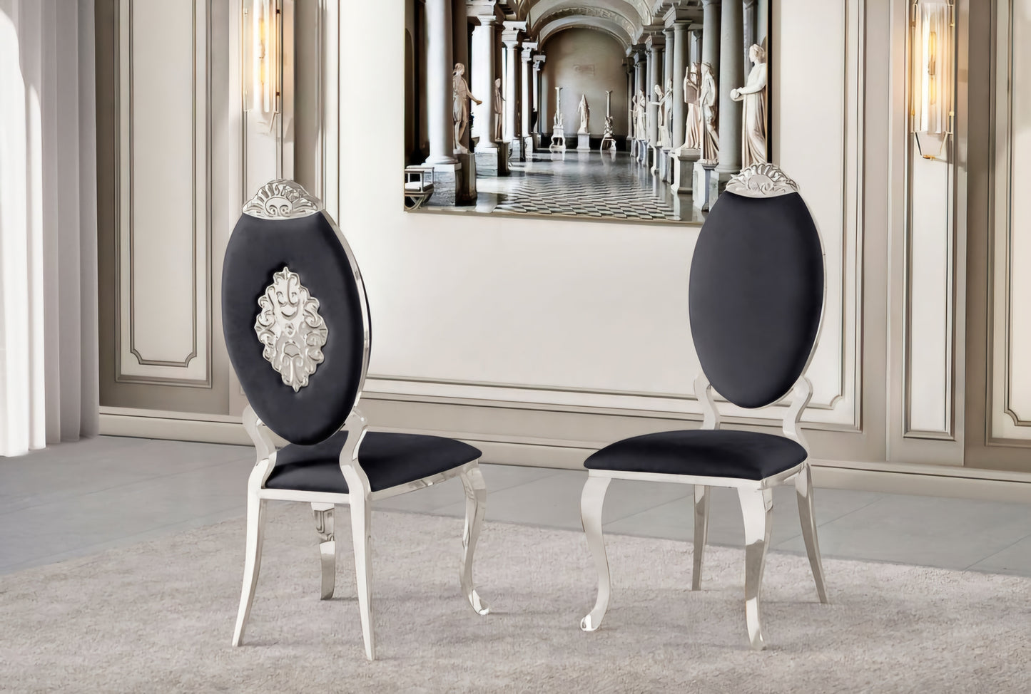 Black and silver luxury dining chairs 