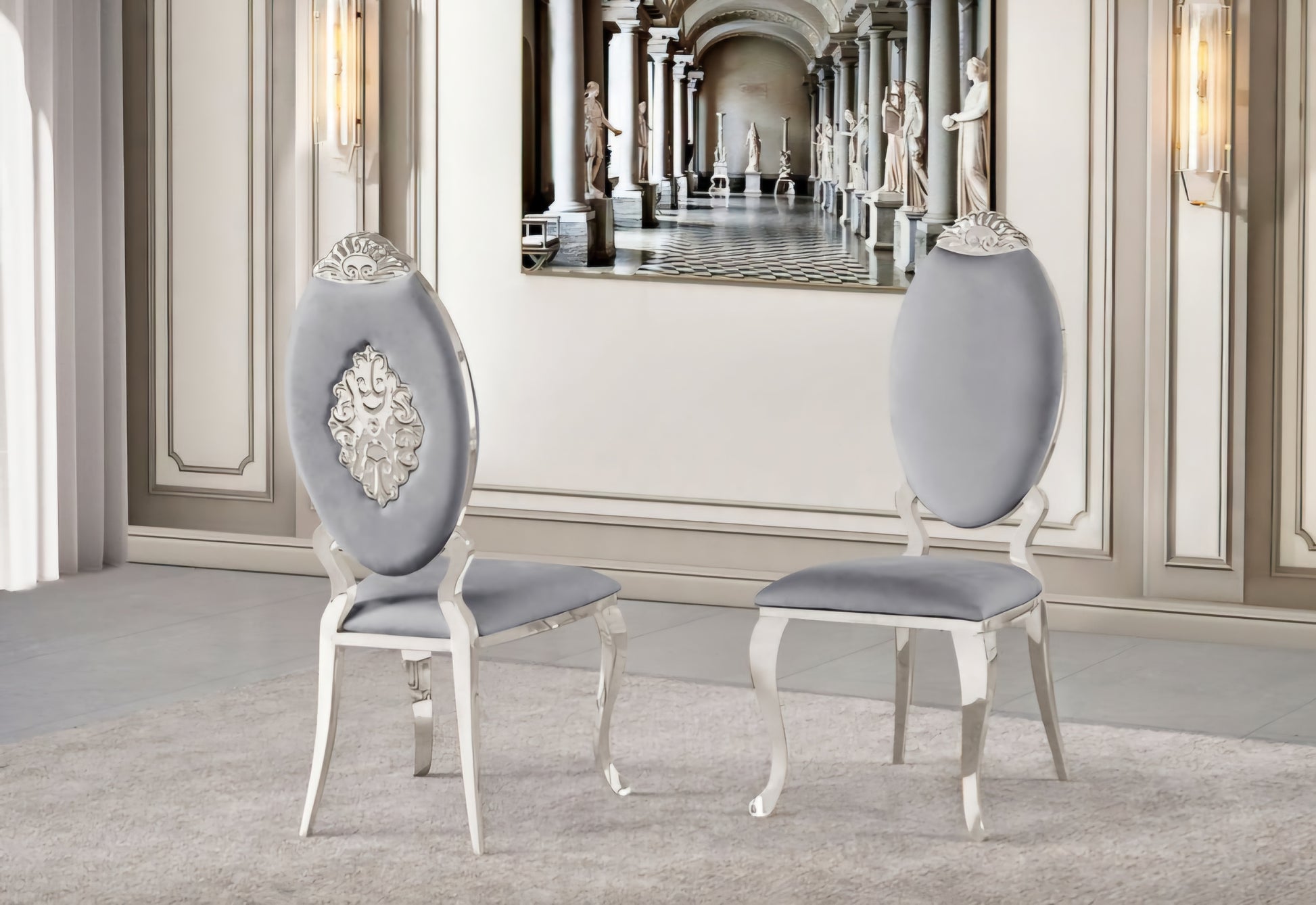 Grey and silver luxury dining chairs 