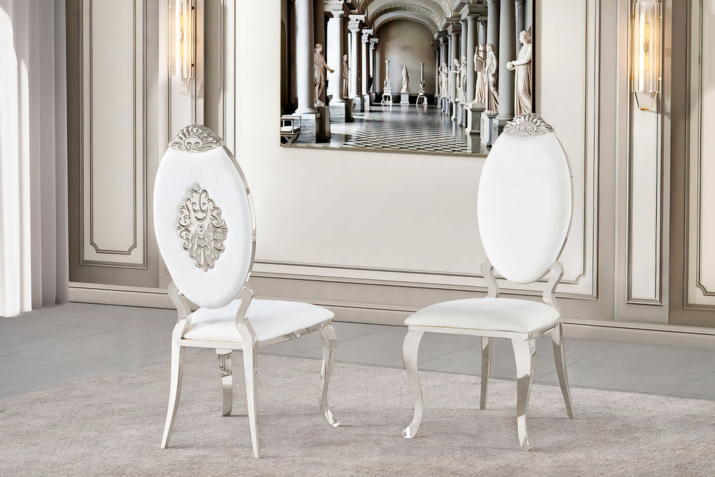 White and silver luxury dining chairs 