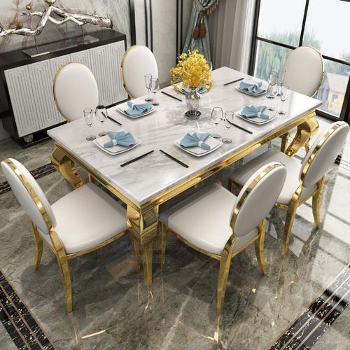 6 seater gold marble dining table