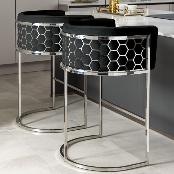 silver luxury bar chairs black velvet honeycomb