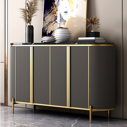 gold and black server with cupboards storage