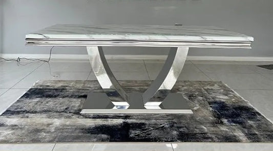 marble silver dining table