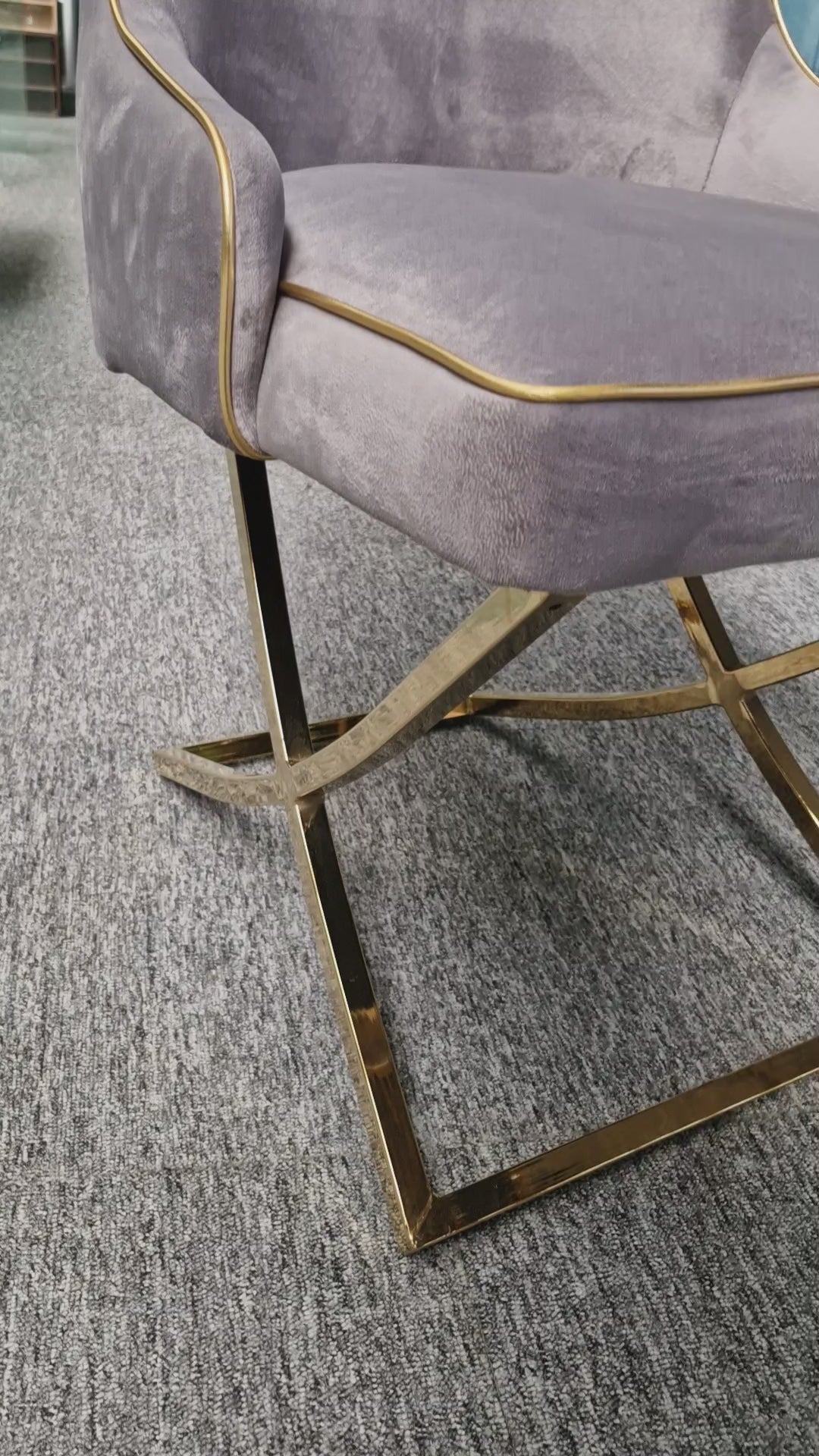 Grey and gold velvet dining chair