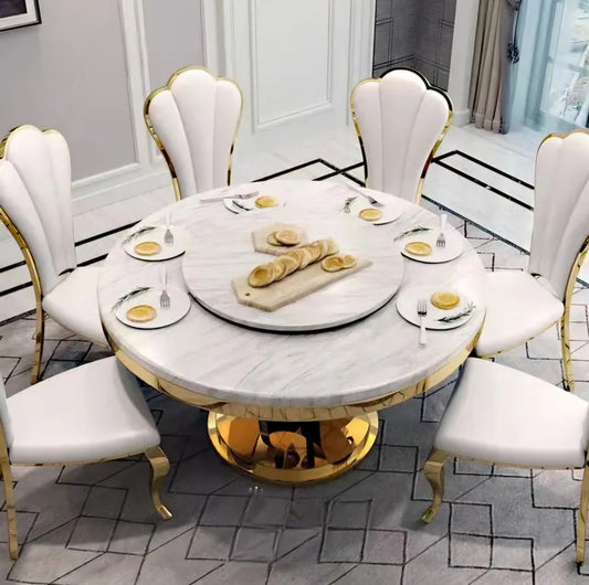 Gold marble round dining set 