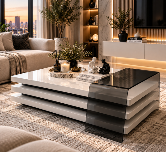 3 tier black marble coffee table 