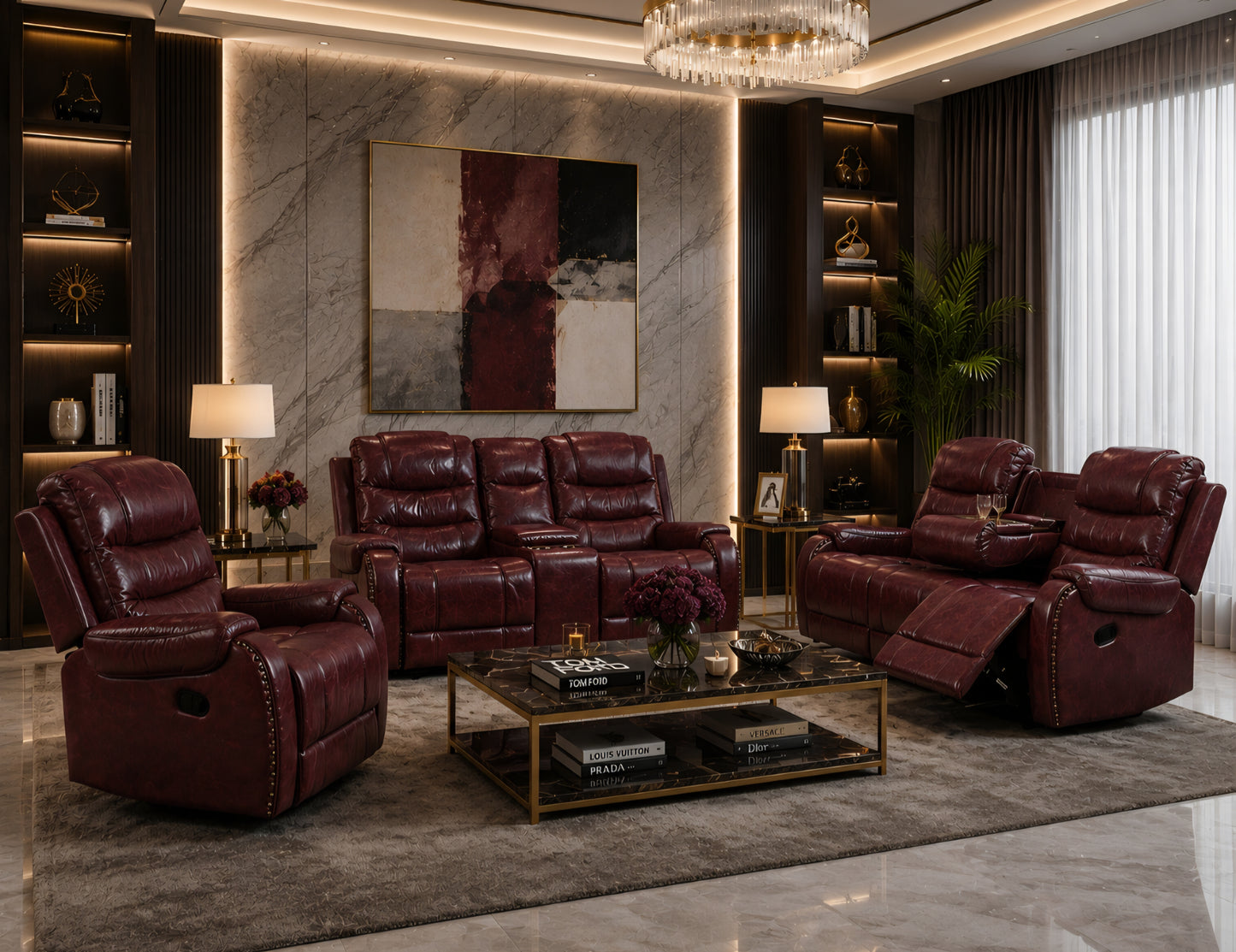 Maroon recliner couches