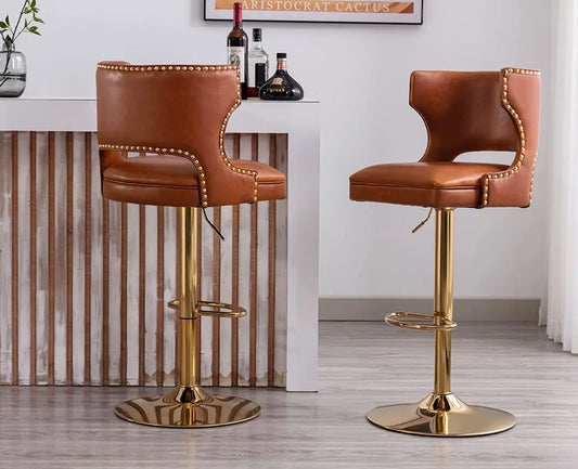 brown leather gold bar chairs