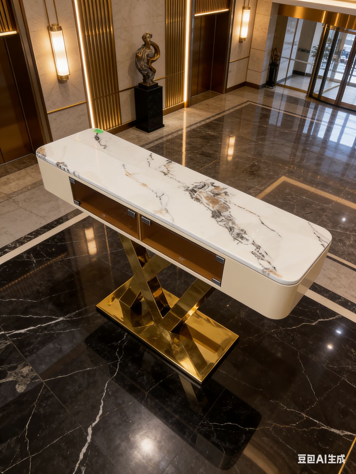 gold marble server console with drawers