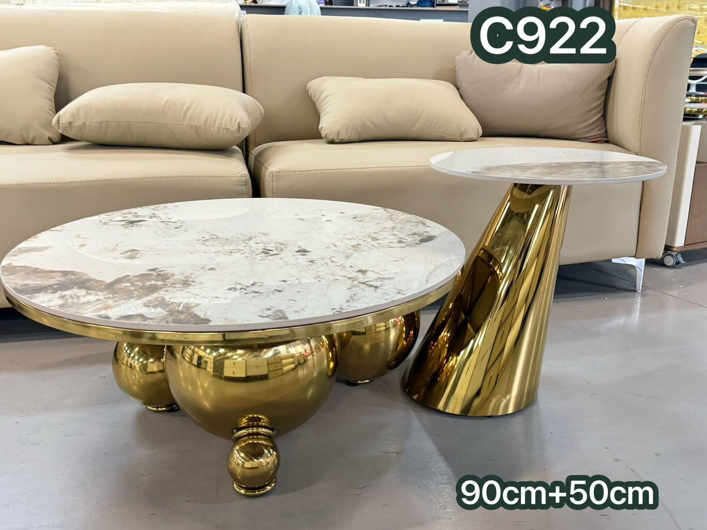 Gold coffee table and side table set