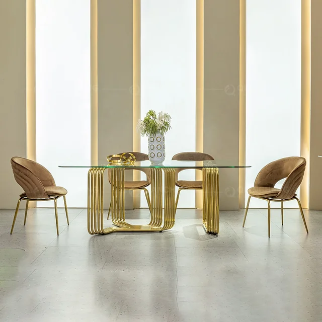 Gold dining table glass top 