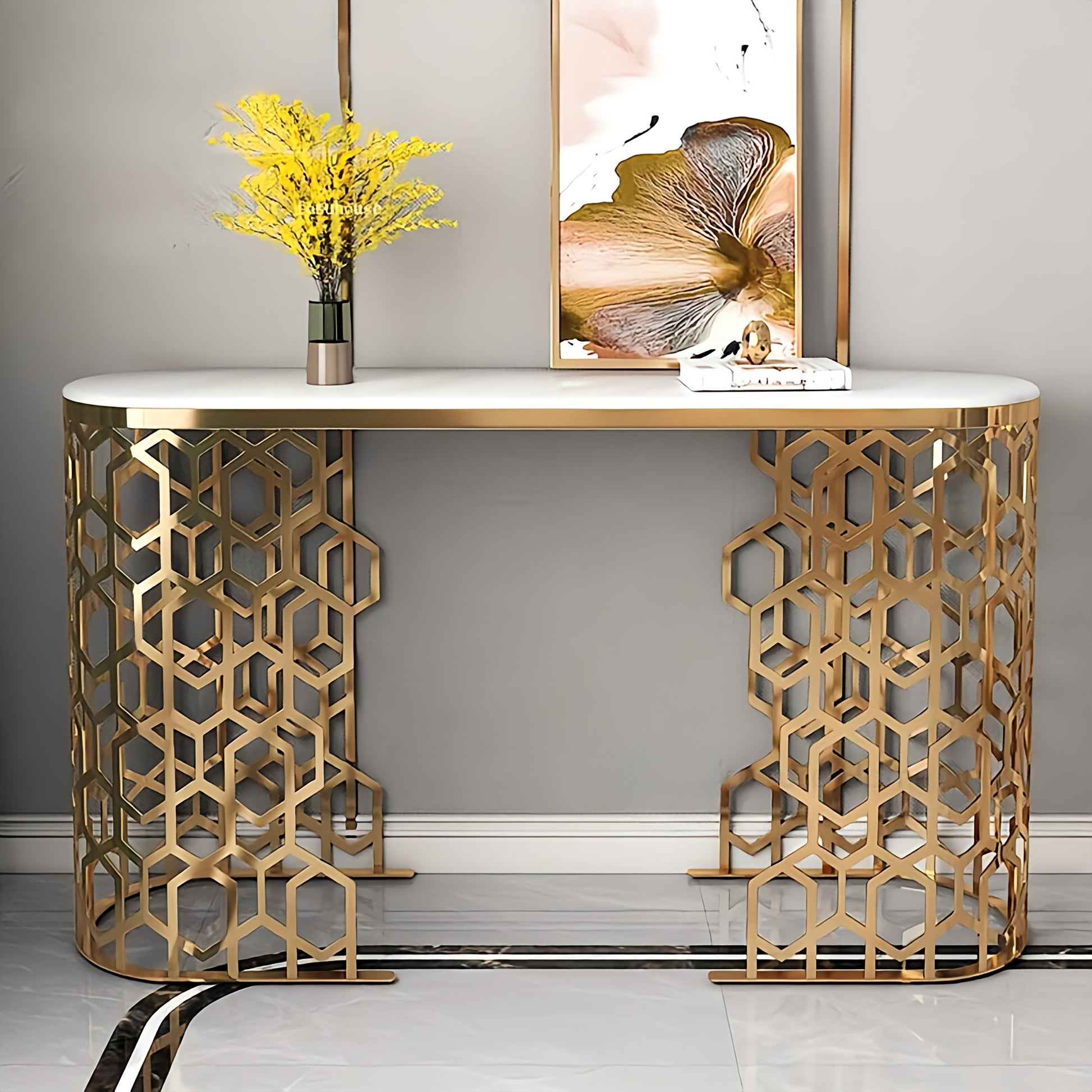 Gold condole server table marble top 