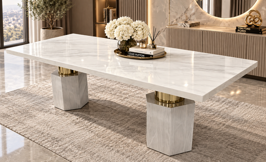 White sintered stone 3m marble dining table