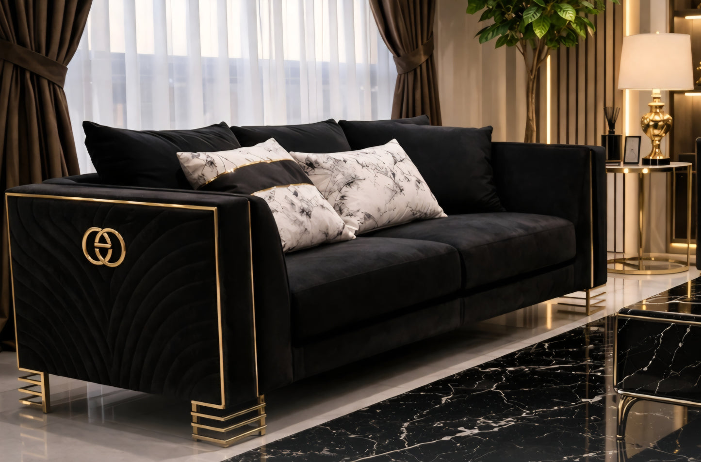 Black Gucci lounge set designer couches 