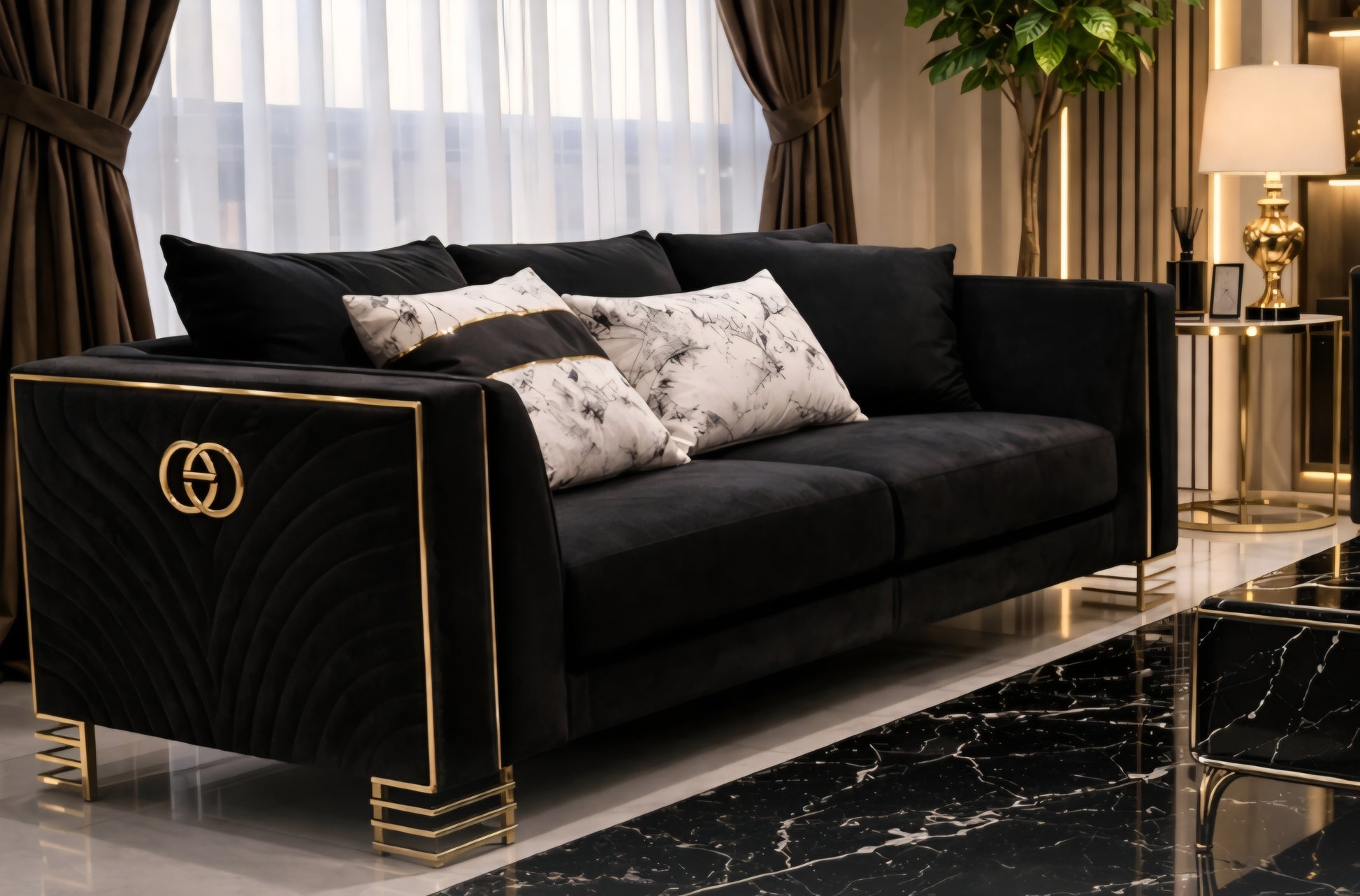 Black Gucci lounge set designer couches 