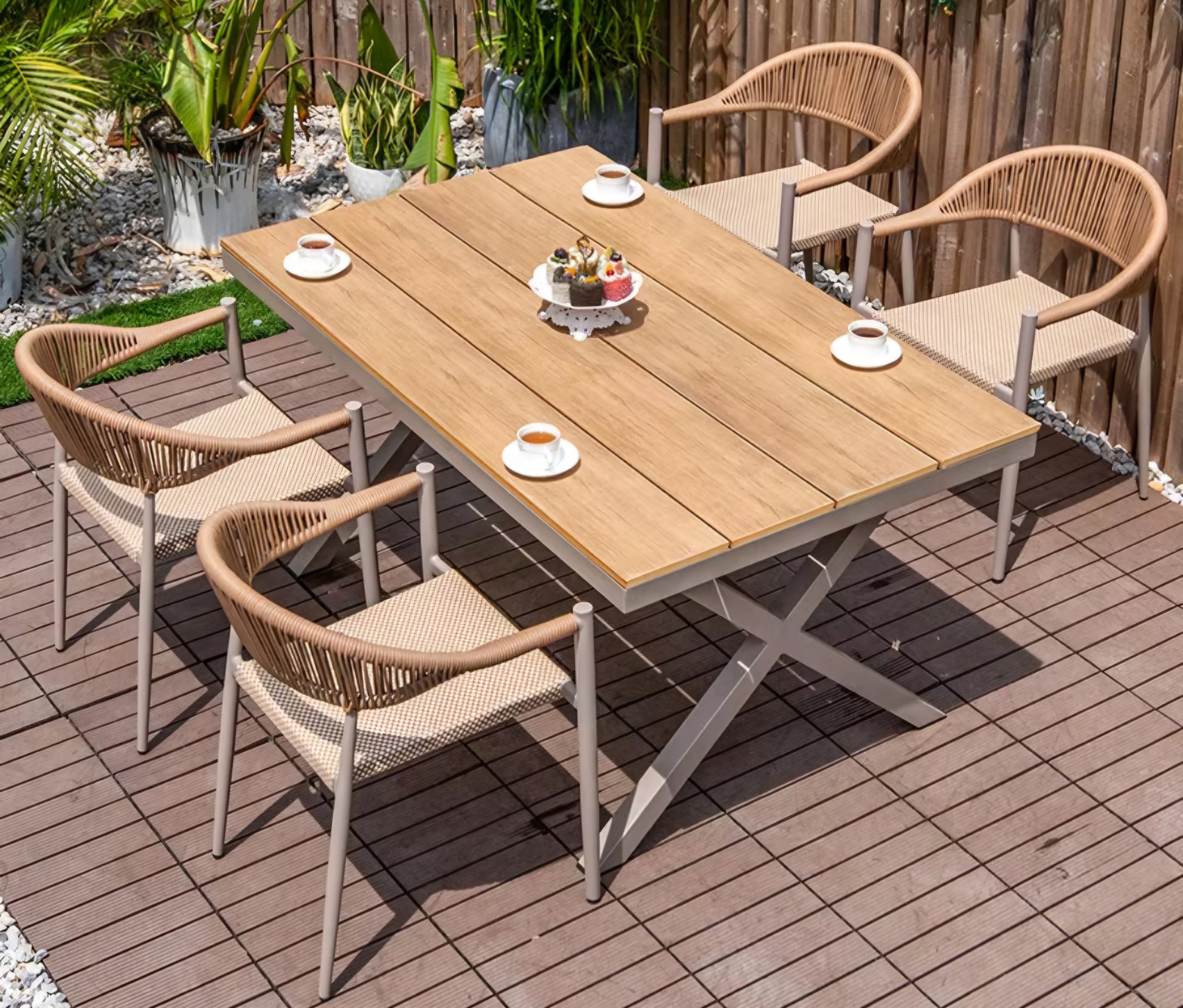 4 seater patio set rattan wood table 