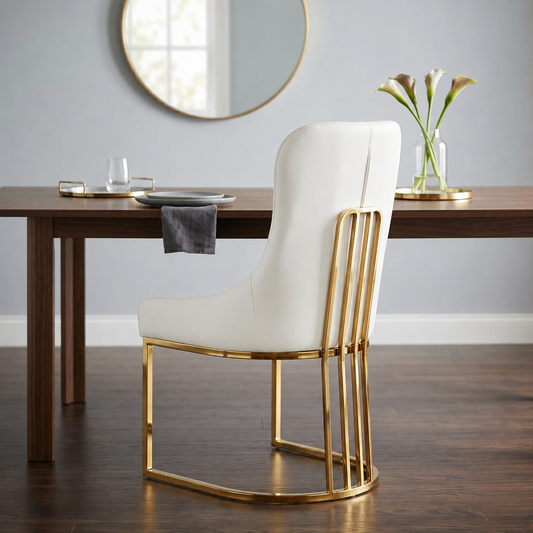 White leather dining chair gold