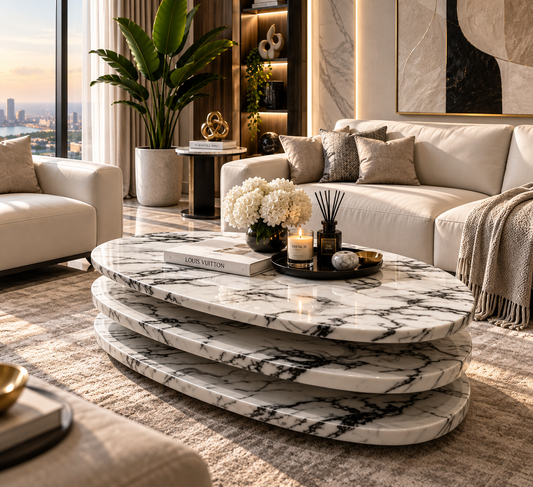 3 layer black marble table 