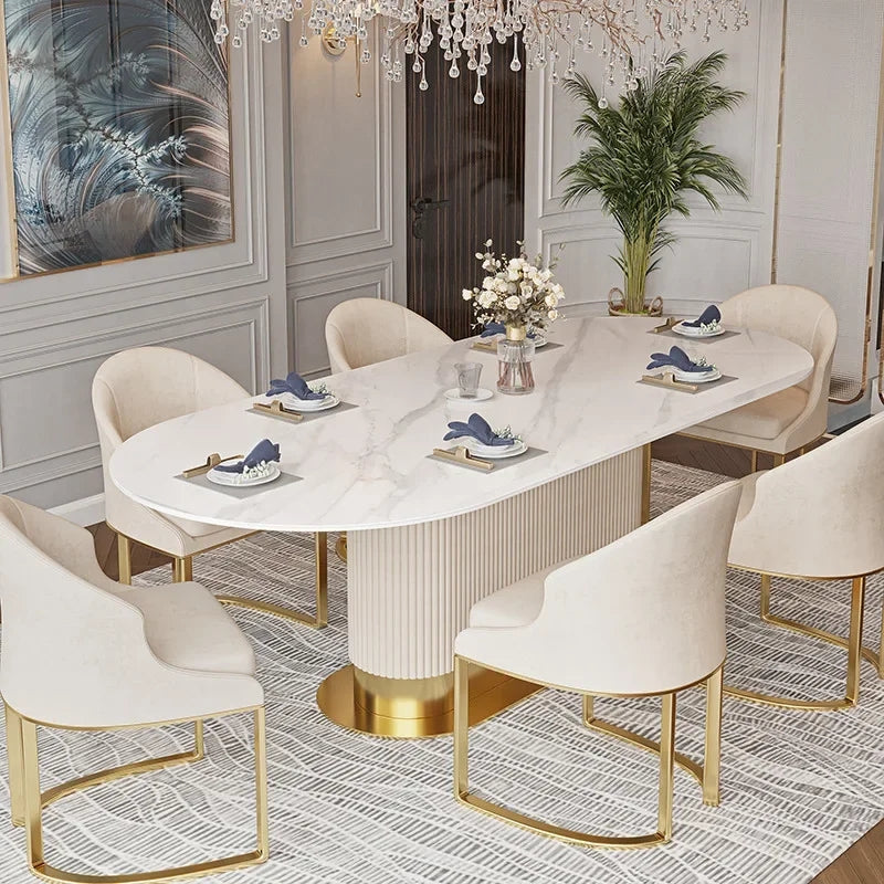 white and gold 8 seater dining table