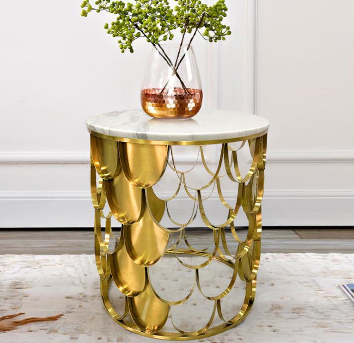 Gold Marble top coffee table and side table set 