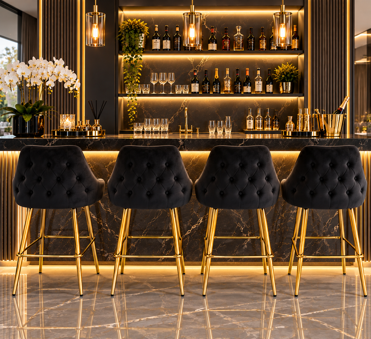Chesterfield bar chairs gold