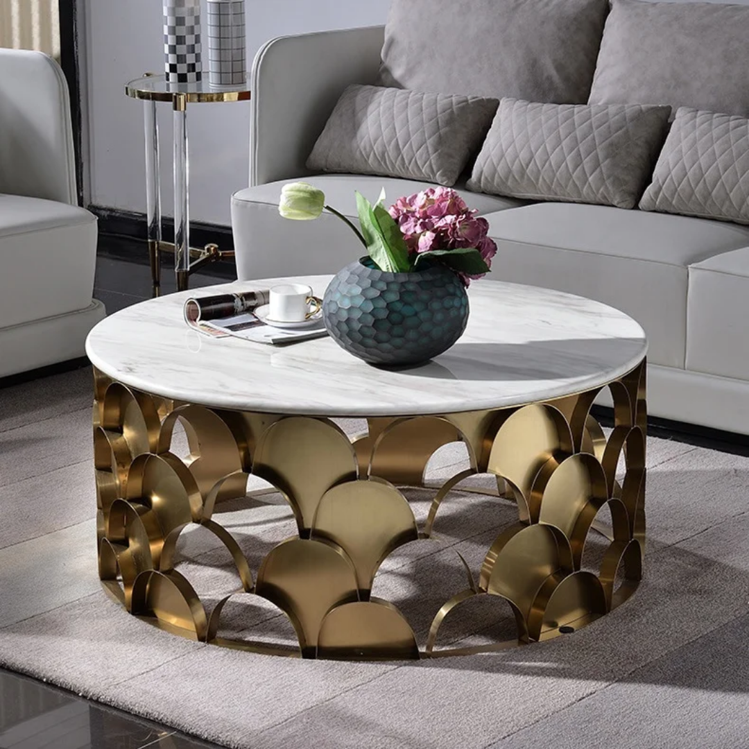 Gold Marble top coffee table and side table set 