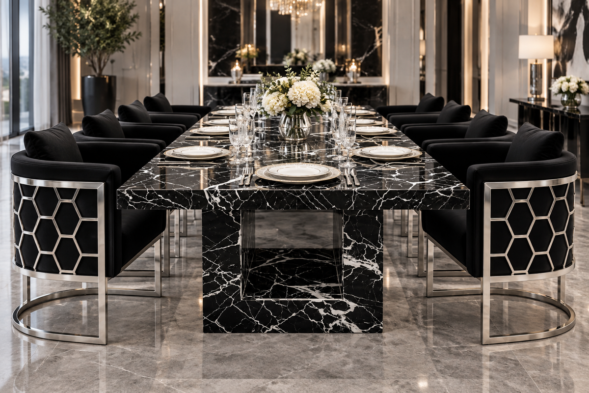 Luxury black marble dining table 10 seater 