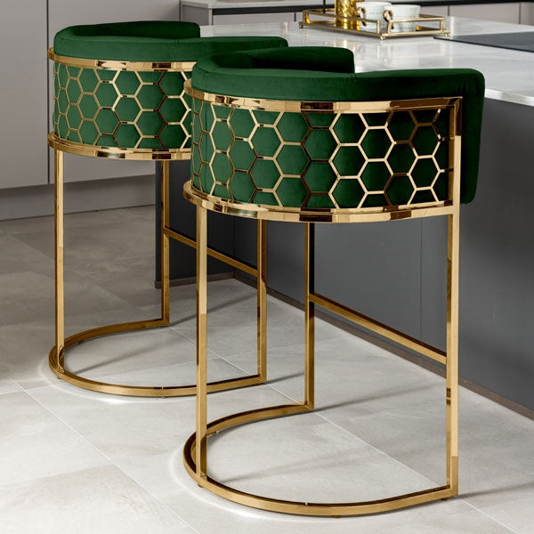 gold luxury bar chairs green velvet