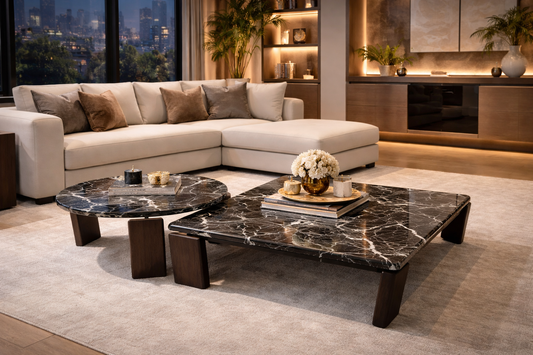 Black and white marble coffee table set 