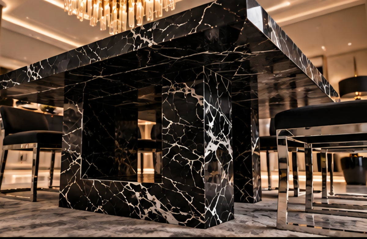 Luxury black marble dining table 10 seater 