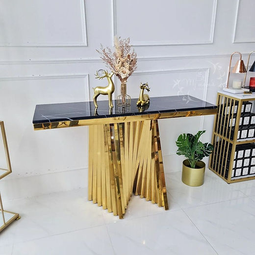 Gold console table black marble top