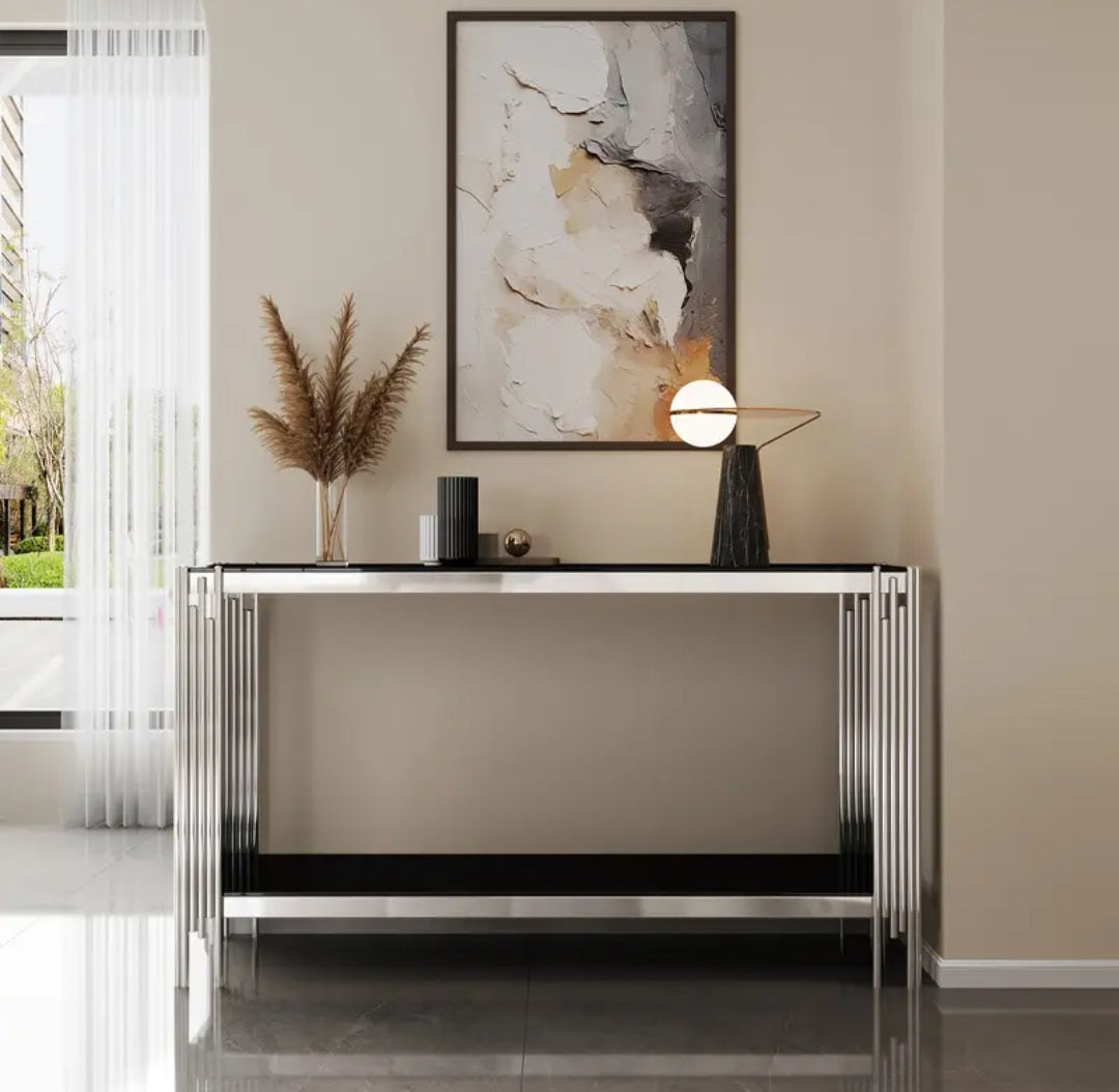 Silver glass console table 