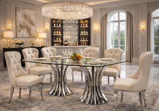 Silver glass top dining table set