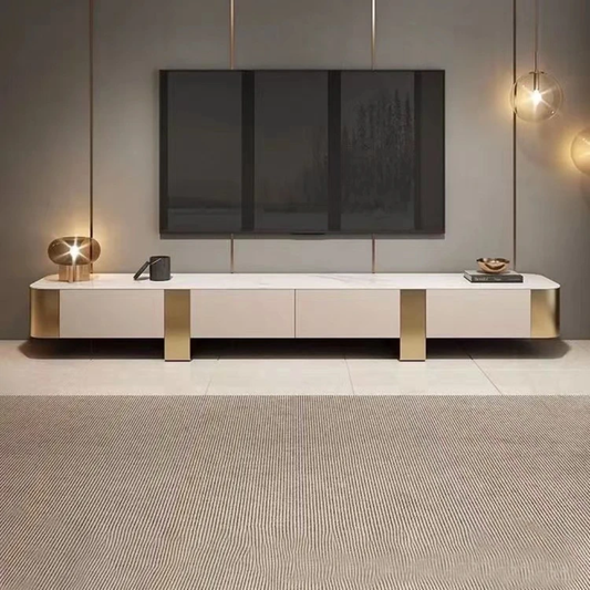 White and gold tv stand